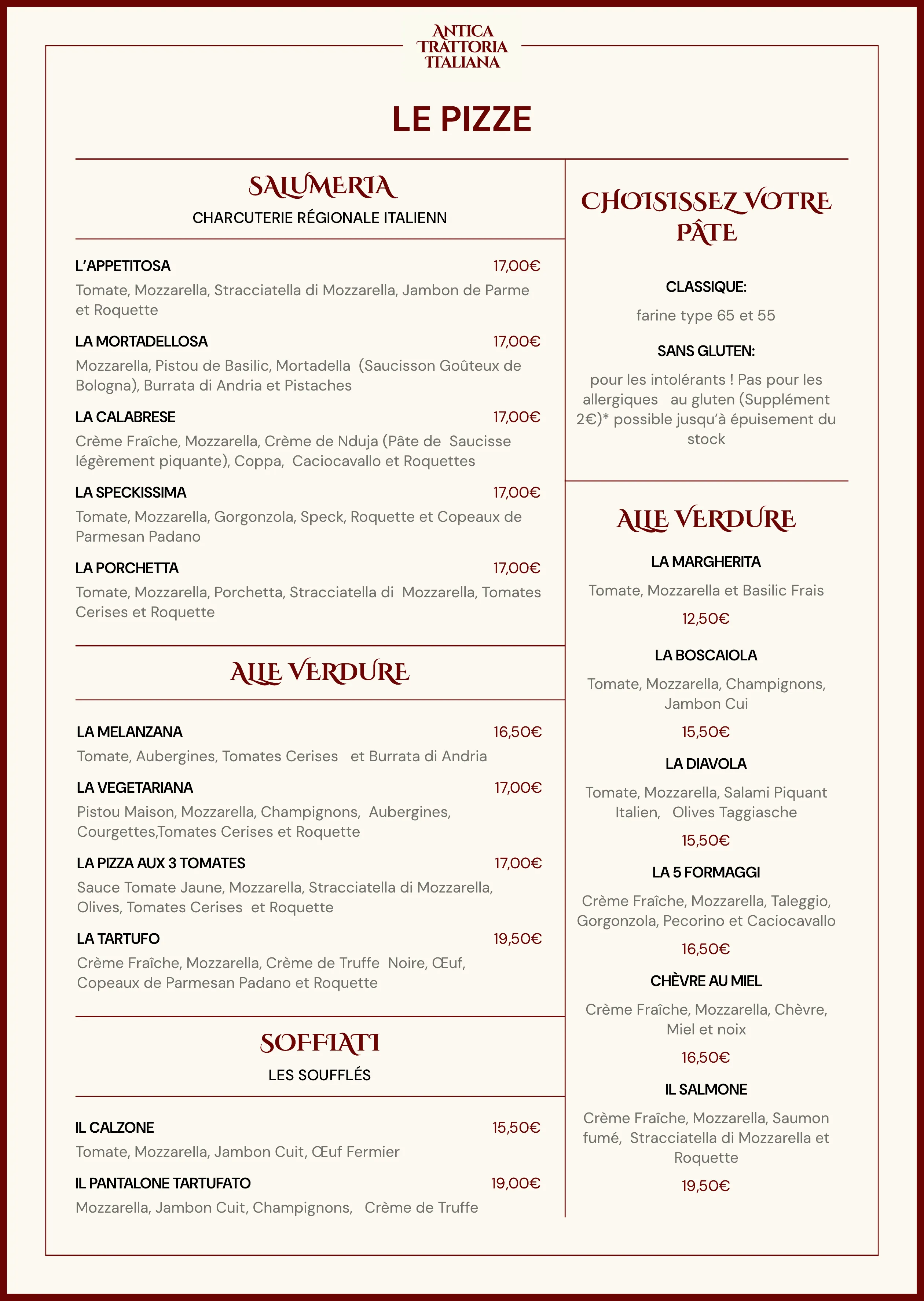 Carte Antica Trattoria - pizzas.